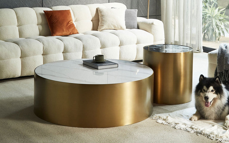 Kunzite Sintered Stone Round Coffee Table